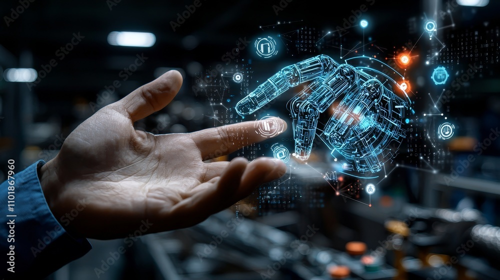 Aufkleber In the realm of Industry 4.0 machinery manufacturing, two industrial engineers use a tablet computer to visualize big data statistics, optimizing a high-tech electronics facility through factory