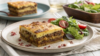 Bobotie Slice Served with Fresh Green Salad