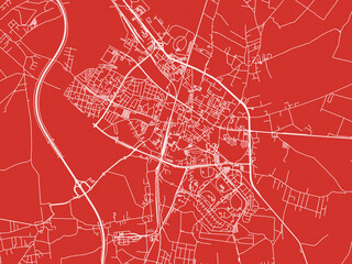 Christmas Map of Lubin, Poland in Snowy White on Festive Red Background.