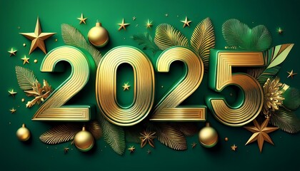  A vibrant green and gold design features the 2025 new year numbers adorned with ornamen_1(683)