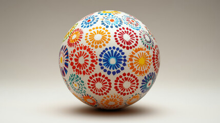 Obraz premium Colorful decorative sphere with floral patterns, showcasing vibrant designs and artistic craftsmanship. This unique piece adds cheerful touch to any space