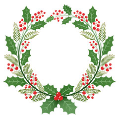 Christmas wreath berries cherry vector illustrations.