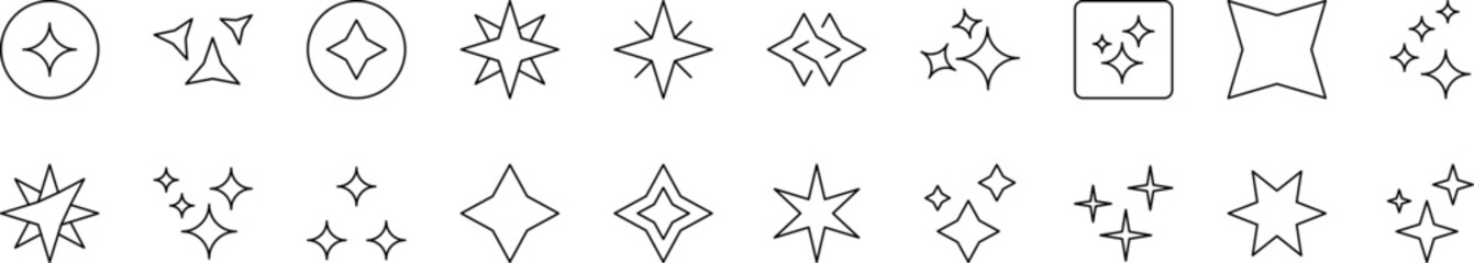 Sparkles and Stars Thin Icons Collection. Editable Stroke. Suitable for Web Sites, Books, Cards, Apps