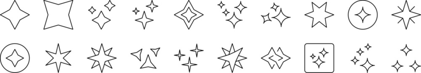 Sparkles and Stars Outline Simple Linear Image Collection. Editable Stroke. Suitable for Web Sites, Books, Cards, Apps