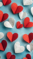 Obraz premium Colorful paper hearts create a stylish wall decoration for special occasions