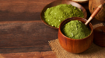 set of Brazilian green yerba mate or Brazil Chimarrao on wood table food background with copy space