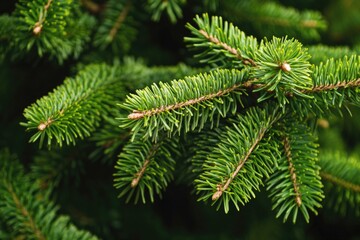 Fototapeta premium A detailed view of a pine tree branch with needles and buds