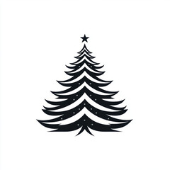 Obraz premium simple black silhouette of Christmas tree with star on top, featuring layered branches and decorative elements. Perfect for holiday designs