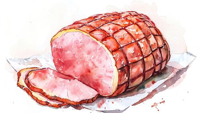 A watercolor painting of a ham on a piece of paper