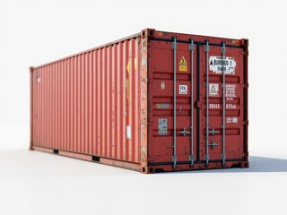 Tilted red container, showcasing industrial shipping.