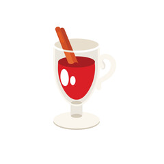 Mulled wine with cinnamon icon in flat style on a white background