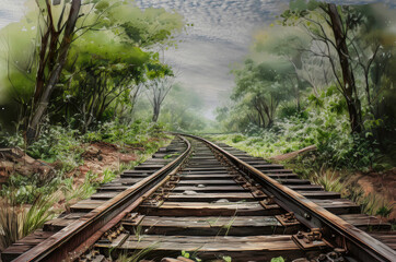 Obraz premium railway in the forest