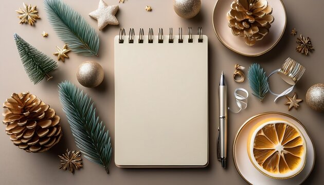  A stylized overhead view depicts a themed setup with decorative elements, notepad, and pen,_1(584)