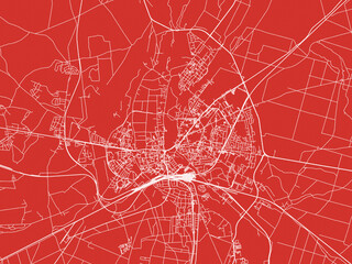 Christmas Map of Pila, Poland in Snowy White on Festive Red Background.