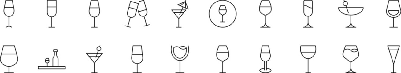 Glass Set of Thin Icons. Editable Stroke. Suitable for Web Sites, Books, Cards, Apps