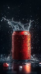 Water Splashing on a Red Can - Refreshing Drink Photography