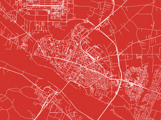 Christmas Map of Plock, Poland in Snowy White on Festive Red Background.