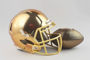 Fototapeta premium A football helmet and ball on a table, perfect for sports-themed decor or photography props