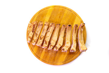 Piece of smoked pork ribs isolated on white background. meat. food concept. snacks