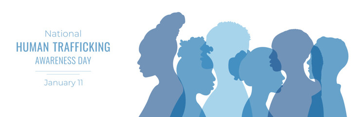 National day against human trafficking.Banner with silhouettes of people.Vector illustration.