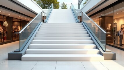Obraz premium A realistic stair wrap mockup for branding in a shopping mall setting