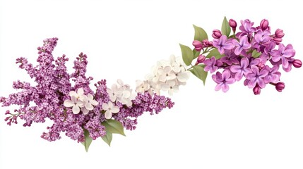 Beautiful floral corner ornament consists of lilacs flowers and magnolia isolated on white background. Copy space for photo or text