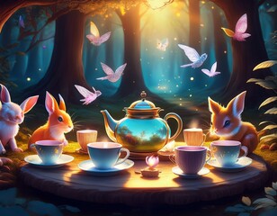 星月夜祭り_「満天の星空の下、光る提灯が空に浮かぶ賑やかなお祭り。人々が焚き火の周りに集まり、色とりどりの花火が夜空を華やかに照らします。」