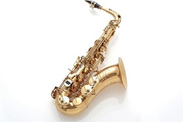 Fototapeta premium A close-up shot of a golden saxophone sitting on a white surface