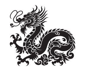 Traditional Chinese dragon silhouette vector illustration