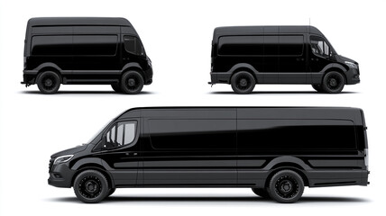Fototapeta premium Black van with a blank mockup for advertising on a white background