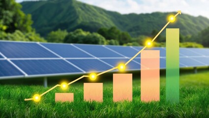 Lush Green Background with Graph and Solar Panels
