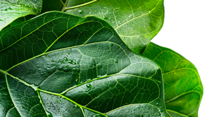 Close-Up of Fresh Green Leaves with Water Droplets on a Natural Background for Nature Lovers on White Background