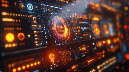 Obraz premium Futuristic interface with glowing orange and blue details.