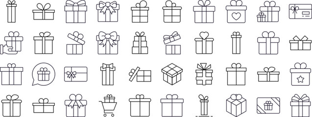Gift and Present Collection of Thin Icons. Editable Stroke. Suitable for Web Sites, Books, Cards, Apps