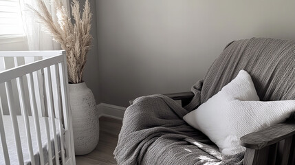 Cozy nursery with soft neutral tones showcasing a simplistic and calming design for infants