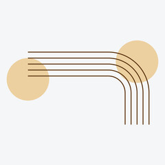 Abstract design featuring curved lines and circles in warm tones.