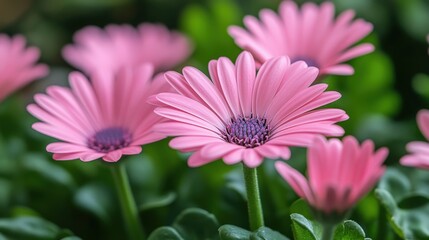 Obraz premium A close-up of vibrant pink flowers blooming amidst lush green foliage.