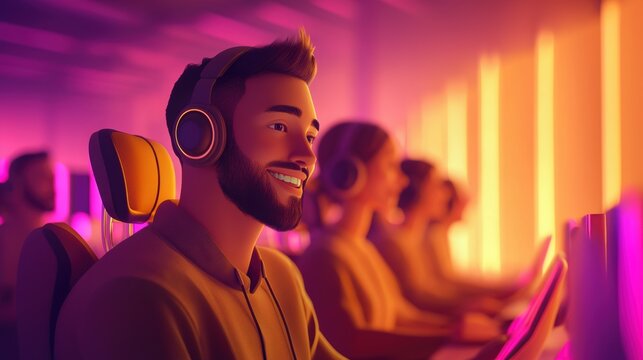A team of customer support representative with headset