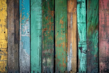 A close-up shot of a wooden wall with peeling paint, ideal for use in interior design or renovation projects