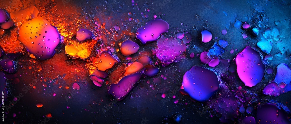 Poster a vibrant splash of colors with glowing droplets, creating an abstract and dynamic visual experience