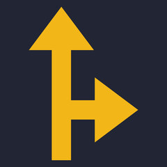 A yellow directional symbol indicating movement or choice.