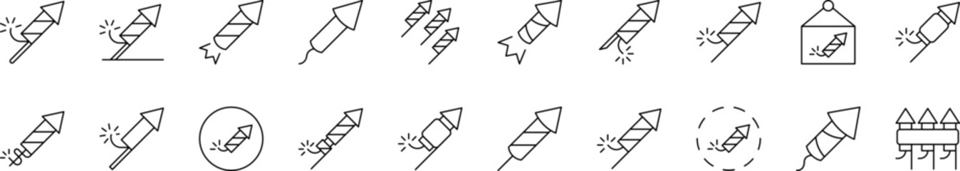 Firework Thin Icons Collection. Editable Stroke. Suitable for Web Sites, Books, Cards, Apps