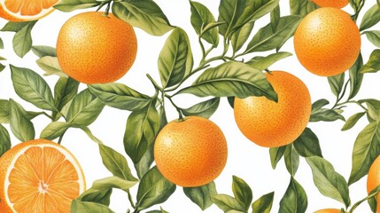 Orange Fruit Pattern: Fresh Citrus Tree Illustration