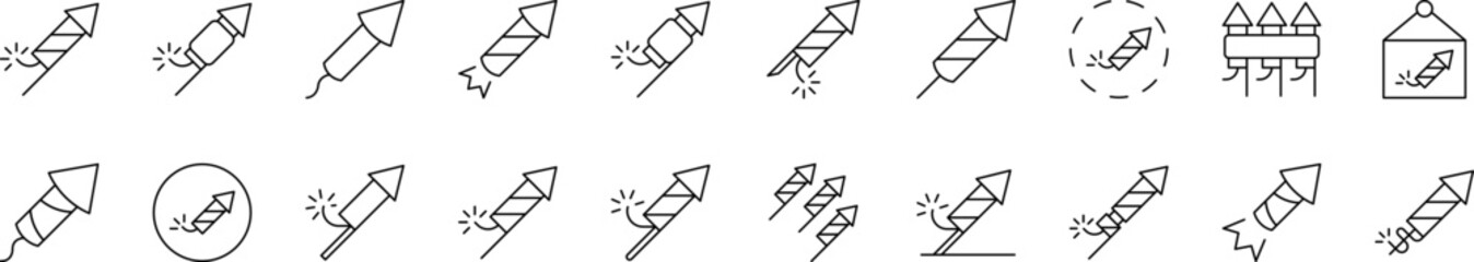 Firework Bundle of Thin Icons. Editable Stroke. Suitable for Web Sites, Books, Cards, Apps