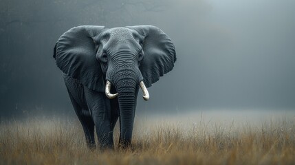 Naklejka premium Majestic Elephant Silhouette Against Stormy Skies in African Wilderness Landscape