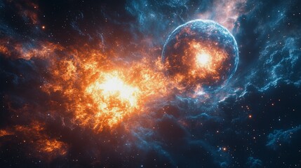 Obraz premium Neutron star collision: the merger of two dense stellar remnants