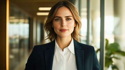 Fototapeta premium Confident businesswoman exudes professionalism in modern office environment