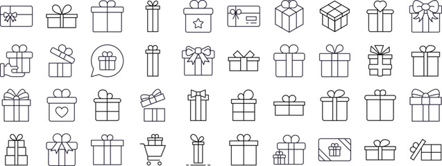 Gift and Present Set of Thin Icons. Editable Stroke. Suitable for Web Sites, Books, Cards, Apps