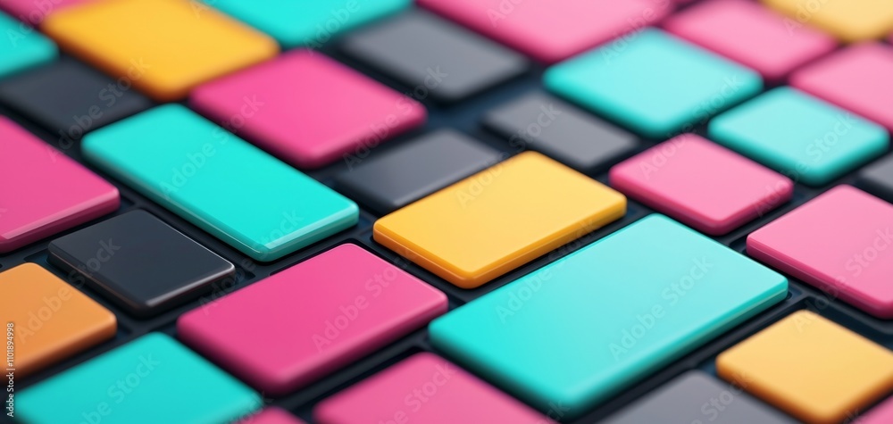 Poster a colorful array of geometric shapes in vibrant hues, showcasing a modern design aesthetic with rect