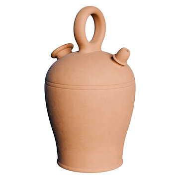 Typical Spanish clay jug on transparent background. 3D Render